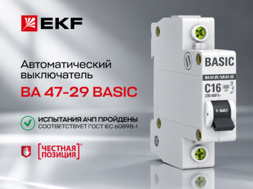 Автоматические выключатели ВА 47-29 BASIC EKF подтвердили соответствие требованиям ГОСТ